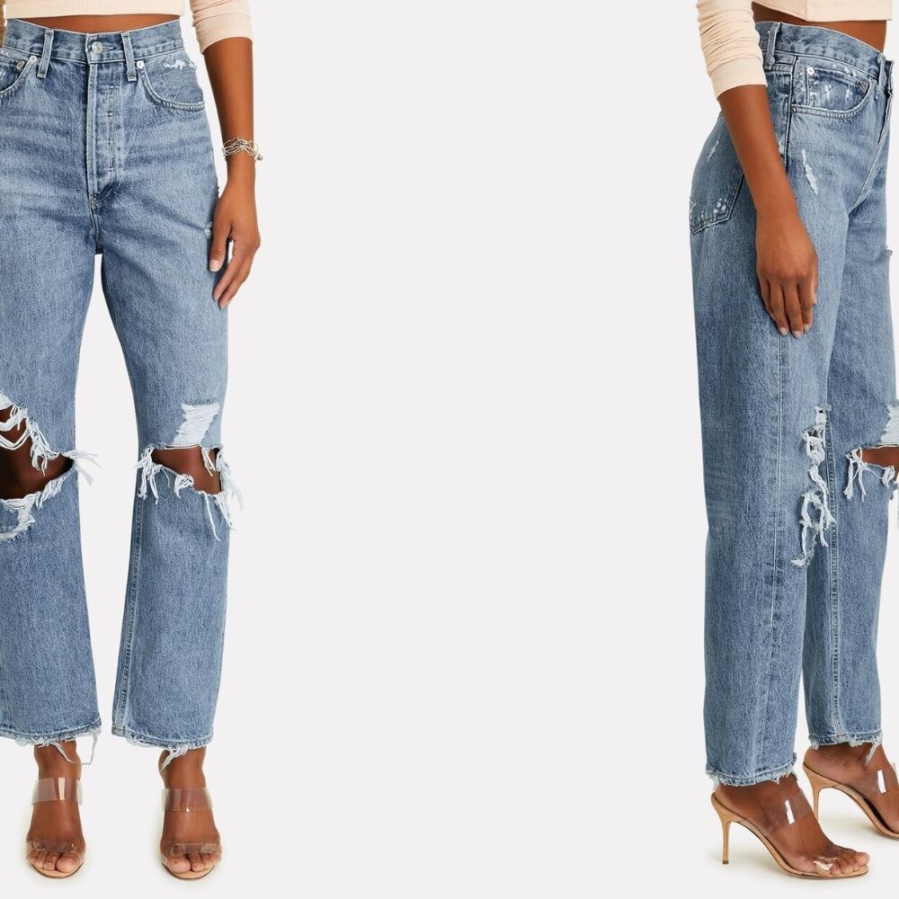 Agolde Women's Straight Leg Jeans in Distressed Blue